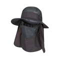 Macro shot of breathable mesh area and neck flap on charcoal grey sun protection hat - M (56-58cm) / Dark Gray