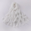 Close-up of white chiffon hijab with exquisite silver bead and pearl flower patterns - 175x70cm / White