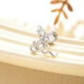 Silver snake cartilage stud earring with marquise-cut crystal and screw back design - Clear (White Zirconia)