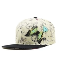 Close-up of hip hop flat brim hat with butterfly prints and black contrast visor - Adjustable / Flat Brim / Beige Butterfly