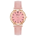 Pink minimalist quartz watch for women with frosted leather strap and rose gold case - Pink