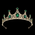 Golden bridal tiara with emerald green gemstones and sparkling rhinestones for princess - Gold + Green