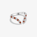 Adjustable S925 sterling silver V-shape ring with orange and clear stones in silver - Adjustable Open / Silver With Dark Red Rhinestone