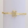 18k gold paperclip chain bracelet with a sparkling crystal-encrusted letter K pendant - Letter K