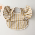 Waterproof baby bib with yellow vertical stripes and ruffled shoulders wing design - Wings - Yellow Stripes / One Size