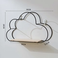 Cloud shaped black metal wall shelf with light wood base, 30cm width home organizer - Large / Black