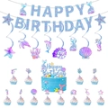 Mermaid birthday party decoration set with blue and purple banner and ocean swirls - Mermaid (Banner, Swirls, Large Topper, Small Toppers)