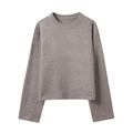 Maglione in maglia grigia steso in piano con girocollo, spalle cadenti e polsini a coste - S / Color Farina d'Avena