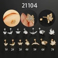 Titanium steel cartilage stud earrings with micro-inlaid zircon in butterfly and leaf shapes - Style 1 / Silver