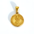 Golden vintage double-sided lucky flower coin pendant with embossed floral detail - May Iris (SP599G-5) (Pendant Only (Without Chain))