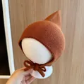 Caramel brown baby knit elf hat with ear flaps and pom-poms for winter warmth - Cap circumference 40-48cm, suitable for 3-18 months / Basic Elf Hat Caramel