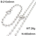 Silver stainless steel bead chain set with OT toggle clasp and product dimensions - Bracelet / Steel Color (Round Toggle Clasp)