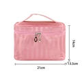 Grande borsa cosmetica rosa con motivo a pietra, doppia cerniera e manico 21x13,5x14cm - Borsa Quadrata Grande a Righe Rosa / Grande