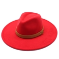 Roter Wollfilzhut für Damen und Herren mit braunem Lederband und goldenen Nieten - Verstellbar / Rot