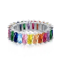 Eternity ring in 925 silver featuring multi-color rectangular-cut gemstones - White Gold Color