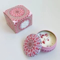Pink mandala tin scented soy candle with dried petals and matching gift box - Peony (Tin)