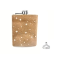 6oz stainless steel hip flask with gold rhinestones and funnel for outdoor travel - Gold