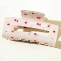 Pink floral hair claw clip with delicate red rose patterns for stylish hairstyles - Square Medium Claw Clip / Pink Square