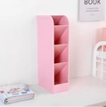 Pink slanted 4-slot desk organizer for stationery and brushes with a matte finish - Slanted Wheat Straw Pink Small