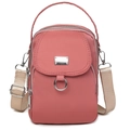 Fashionable pink nylon crossbody bag for women with adjustable strap and silver metal details - Deep Pink