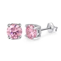 Detailed close-up of pink zircon earrings with 925 sterling silver S925 hallmark - Silver Pink Stone Studs (SE84-F)