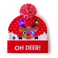LED light-up Christmas knit beanie in red and white with Oh Deer reindeer pattern - Red White-Cartoon Reindeer