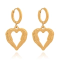 18K gold plated stainless steel hoop earrings with heart-shaped wing pendants - Gold