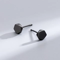 Men's punk style black hexagonal stud earrings with geometric metal finish - Black Hexagon Pair / Black