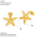 Detail view of 19mm starfish earrings in 18k gold plated stainless steel with dimensions - 19mm / Glossy Starfish Style (SE355G)