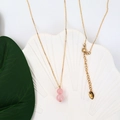Pink agate gourd pendant necklace with 18K gold chain and certified K18 engraving - Rose Quartz