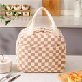 Borsa termica per il pranzo a scacchi marroni e beige con trama in velluto a coste - Quadri caffè