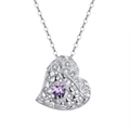 Bohemian 925 silver necklace featuring a purple heart-shaped stone and crystal accents - Amethyst White Gold Plated, Approx. 2.62g