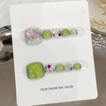 Handmade white and green cat-eye press-on toenails set with sparkling glitter finish - Small (S) / Toenail B32