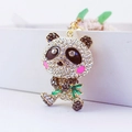 Funkelnder Panda-Schlüsselanhänger mit Strass und grünem Bambus in Gold-Finish - Schwarz