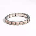 Detail of Italian charm bracelet showing pink floral enamel design and stainless steel link - Pink Floral Pattern Style (款式9)