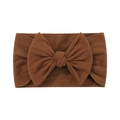 Brown soft nylon baby headband featuring a large fabric bow on a white background - Dark Brown