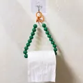 Beaded toilet paper holder in dark green glossy finish with orange hanging rings - 16mm Beads / Dark Green