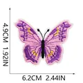 Detail showing embroidered blue butterfly patch dimensions 4.9cm by 6.2cm for clothing - Pink Vertical Butterfly (C19HD-11-43)