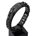 Industrial style black brushed metal chunky chain bracelet shown on professional display - Coarse Style (KB71830-BD)