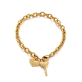 Pulsera de acero inoxidable dorado con colgantes de corazón y llave para mujer - Dorado (KB145339-Z)