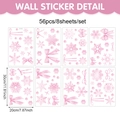 Detailoverzicht van 8 vellen roze aquarel kerststickers met 56 sneeuwvlokken en strikken - Roze Strik Sneeuwvlok Stijl B (UV24Y12709T_T) / 20*30CM*8 Vellen