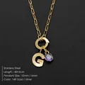 Stainless steel 14K gold necklace with textured letter G and purple crystal pendant - Letter G Style (Steel) / Silver