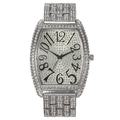 Silver tonneau quartz watch for women fully iced out with sparkling crystals - Silver