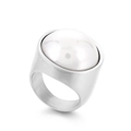 22mm breiter Punk-Stil Edelstahlring mit einer großen weißen runden Einlage - US 6 / Silber + Weiße Perle (KR48278-K)
