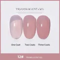 Effet de vernis à ongles en gel translucide rose nude montrant une, deux et trois couches - 12# Teint Translucide