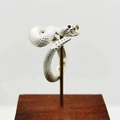 Adjustable rattlesnake ring in silver finish with realistic scales and red stone eyes - Silver Open Mouth Adjustable