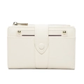 Minimalist cream white short leather wallet for women with golden buckle and zipper - White