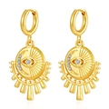 Golden evil eye hoop earrings with radiant sunburst spikes and clear cubic zirconia - Evil Eye With Rhinestones (MS-678) / Gold