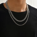 Collar de doble capa para hombre en plata de acero inoxidable con cadena de torsión - Color Acero