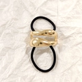 Minimalist elastic hair tie with a textured gold double-ring alloy ornament - Gold Brushed Double Band